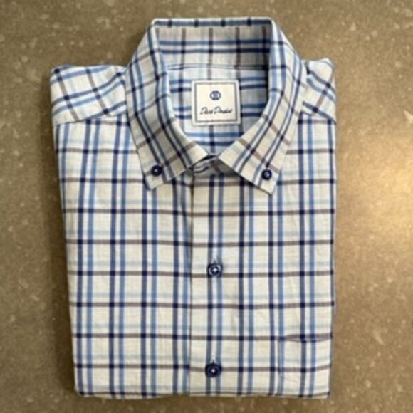 David Donahue Blue & White Plaid Long Sleeve Button-Up Shirt – Size Large - Picture 2 of 10